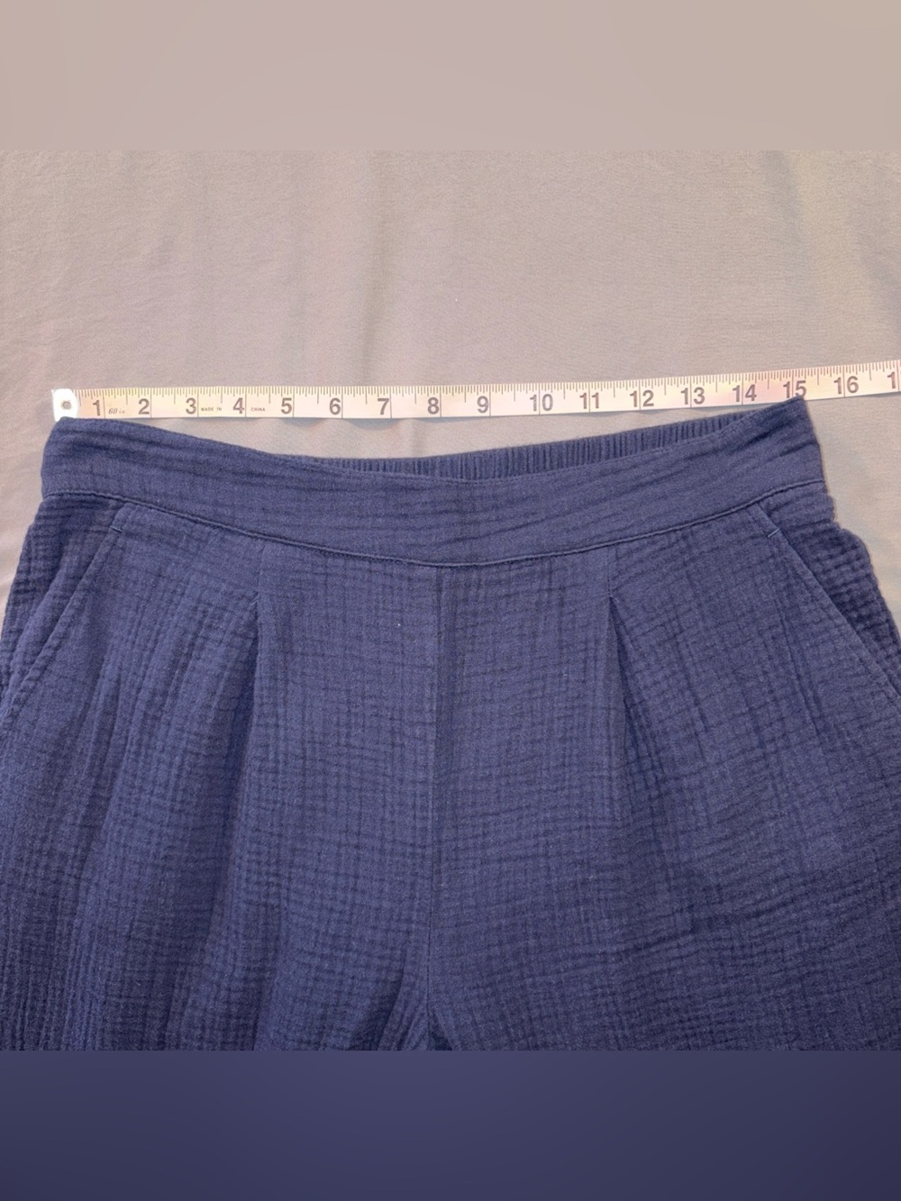 J. McLaughlin Cotton Gauze Pants M Navy Blue Pleated Lined Straight Leg Coastal - Picture 5 of 9